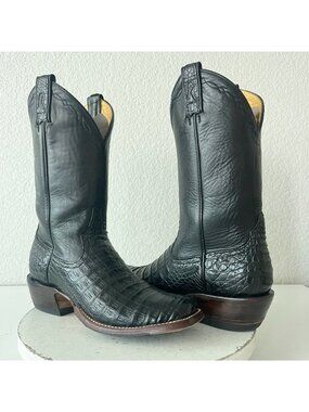 Rod Patrick Black Caiman Leather Mens Cowboy Boots 10AA Western Boots Blunt Toe